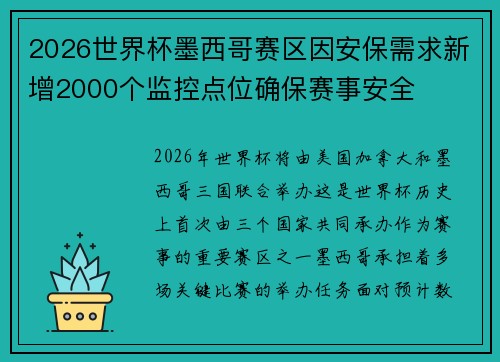 2026世界杯墨西哥赛区因安保需求新增2000个监控点位确保赛事安全 2026世界杯墨西哥赛区因安保需求新增2000个监控点位确保赛事安全